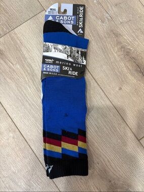 Unk Blue Merino Wool Ski & Ride Socks with Multicolor Stripes